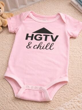 👇):🏡✨ Bella + Canvas “HGTV & Chill” Baby Onesie | Cozy Homebody Vibes | 6–12M